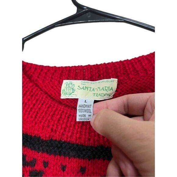 Vintage Santa Maria Trading 100% Wool Hand Knit Christmas Sweater Vest L - Picture 4 of 6